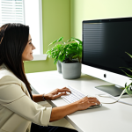 Relaxing Workspace**

"A bright, modern office space with light green walls and beige accents. A professional woman, fully clothed in a modest business casual outfit, is working at a clean desk. Green plants are placed around the room. Warm, soft lighting enhances the calming atmosphere. Perfect anatomy, correct proportions, natural pose, well-formed hands, proper finger count, safe for work, appropriate content, fully clothed, professional, family-friendly, high quality."

**