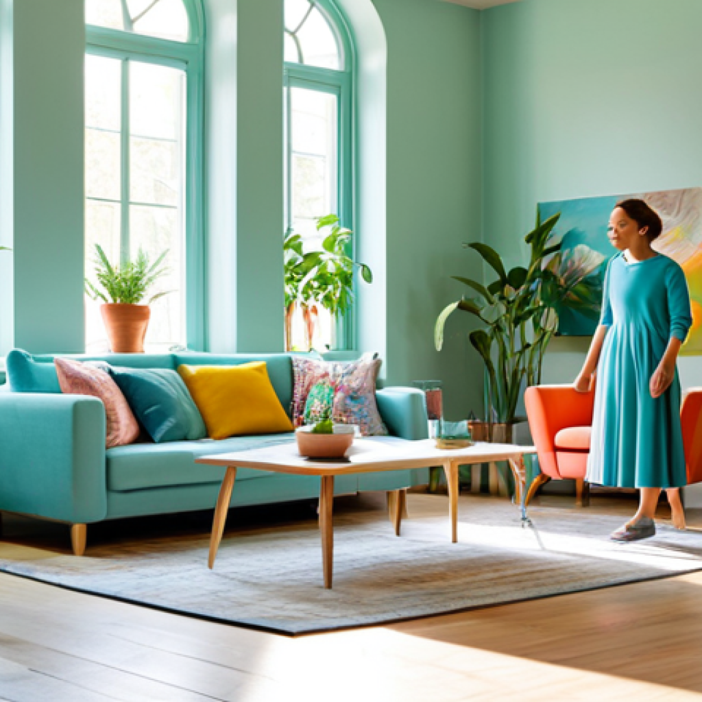 컬러테라피와 예술 치료의 조화 - Colorful Interior Design**
"A bright and airy living room filled with colorful furniture and art, w...