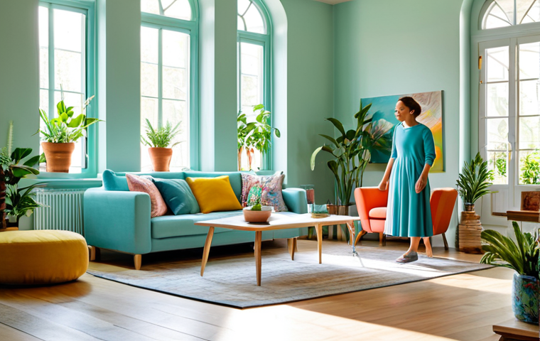 컬러테라피와 예술 치료의 조화 - Colorful Interior Design**

"A bright and airy living room filled with colorful furniture and art, w...